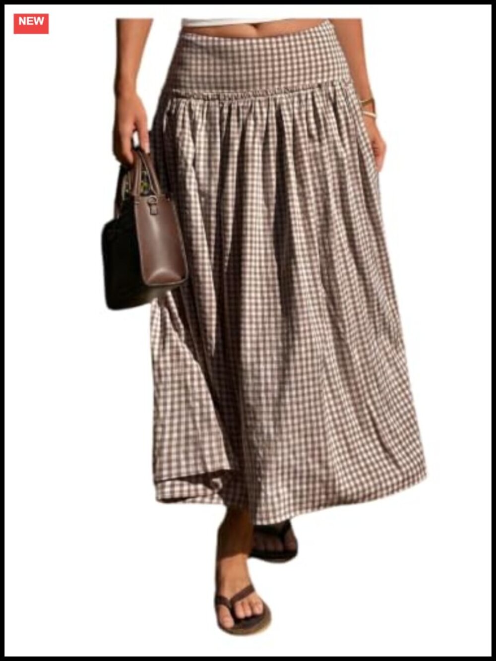 Plaid Gingham Maxi Skirt Low Waist Flowy Long Skirt Pull On